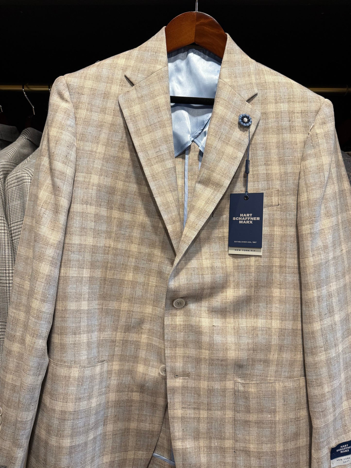 Hart Schaffner Marx wool, linen, silk blend.