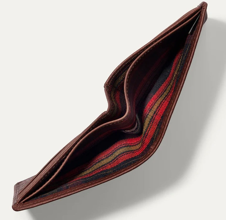 Classic billfold tan wallet.