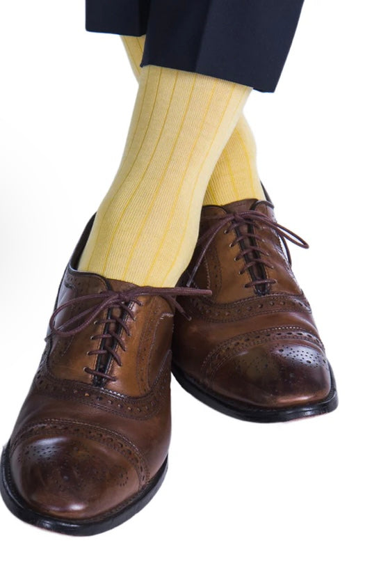 Dapper classics lemon solid ribbed cotton sock