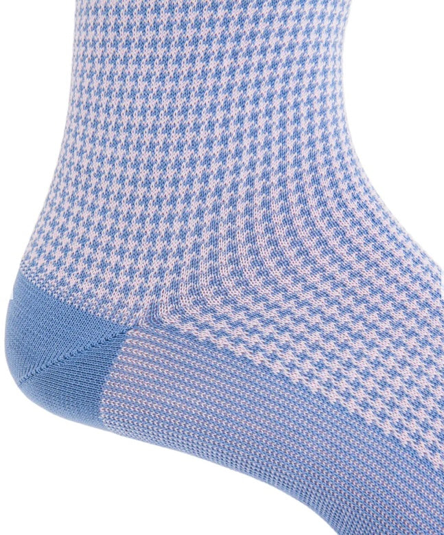 Dapper classics Azure and pink houndstooth socks.