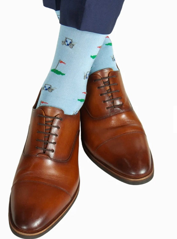 Dapper classics sky blue golf cart socks.