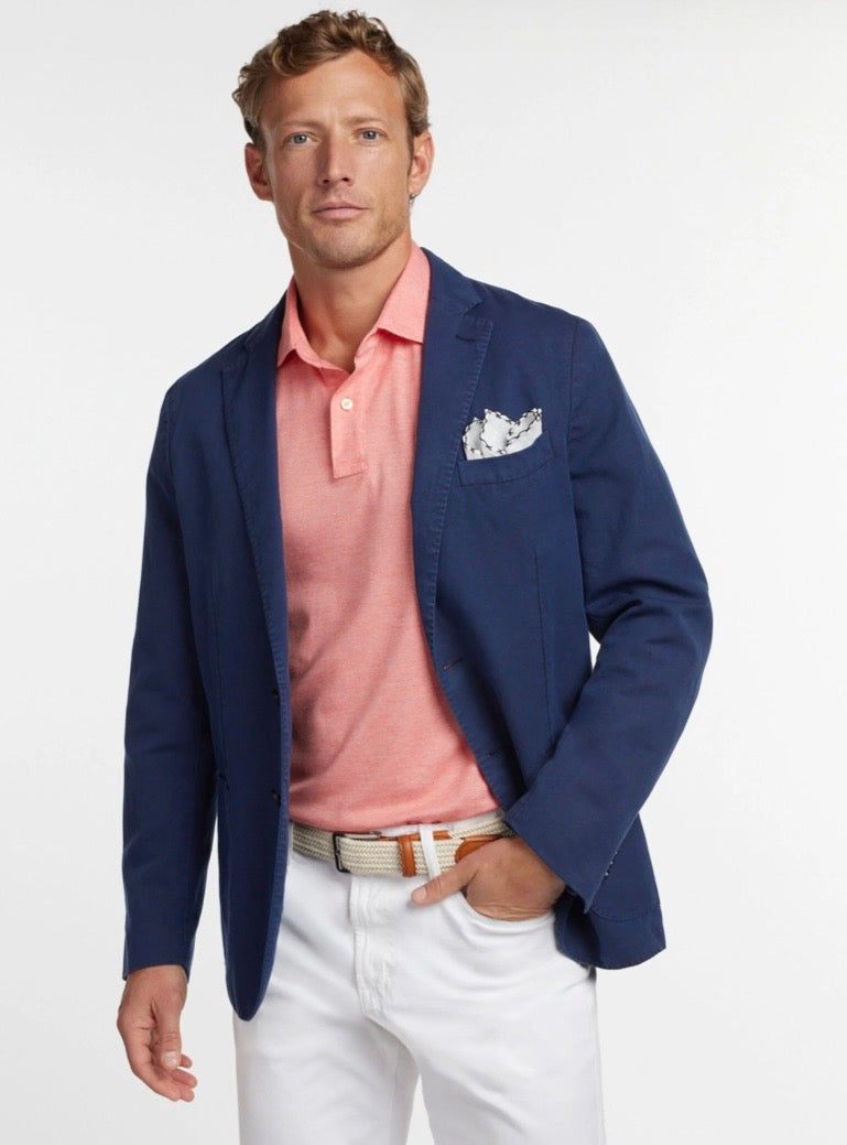 David Donahue navy blazer.