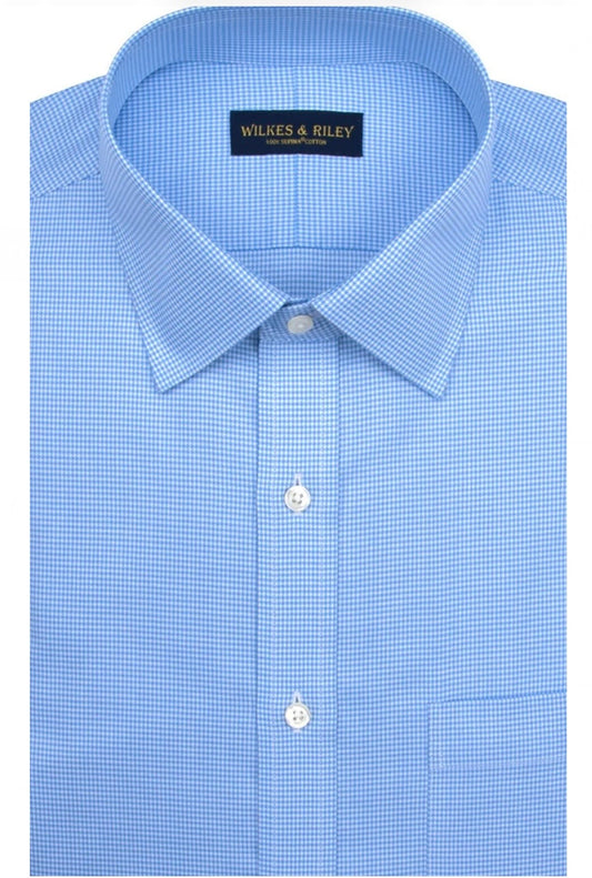 Wilkes & Riley classic fit dress blue houndstooth shirt.