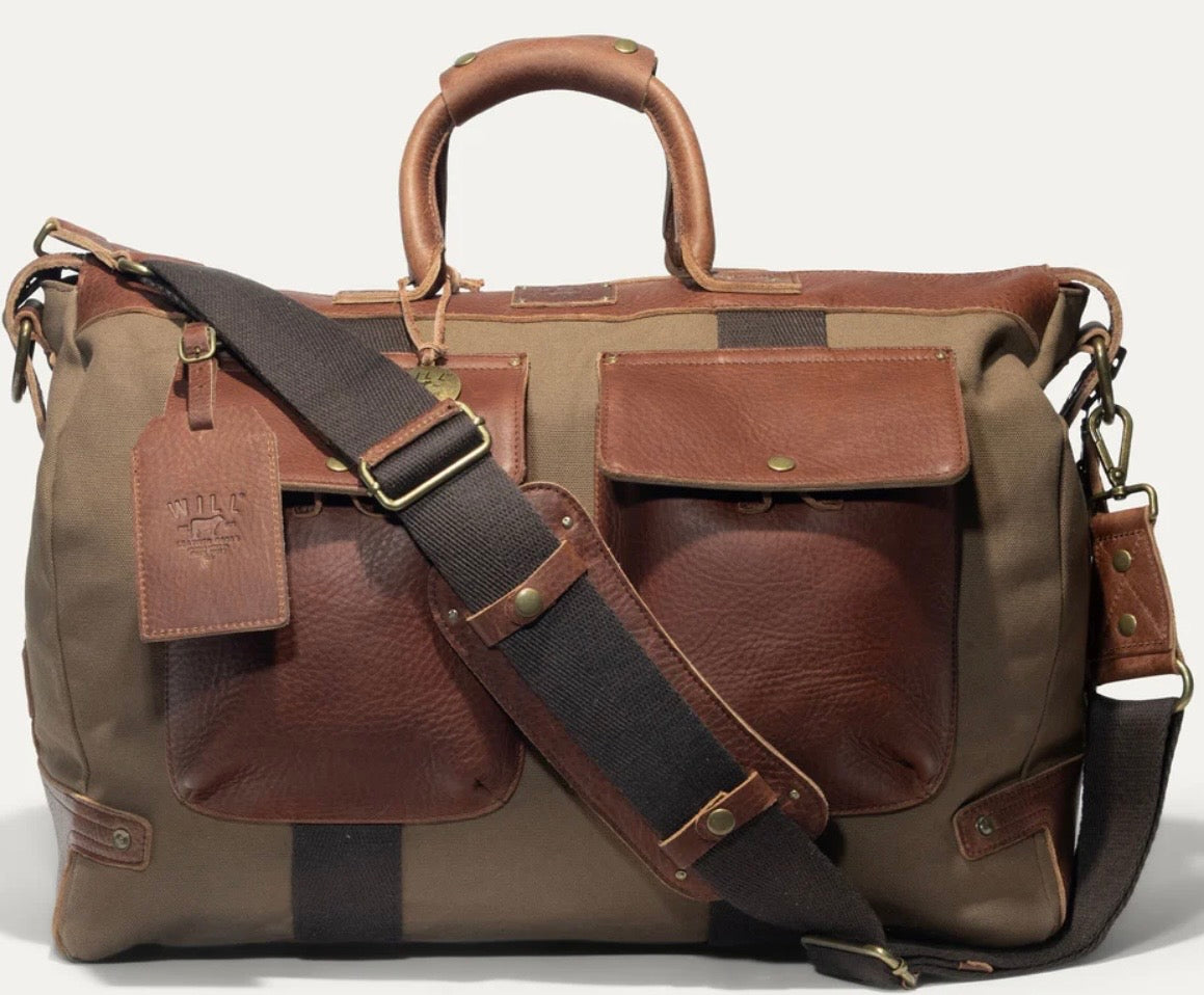 Canvas and leather travel duffel