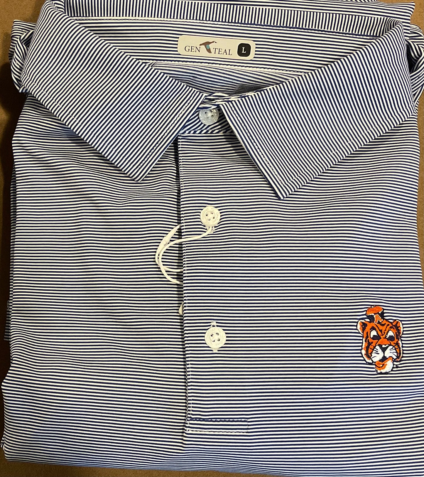 Genteal, Aubie, blue pinstripe polo