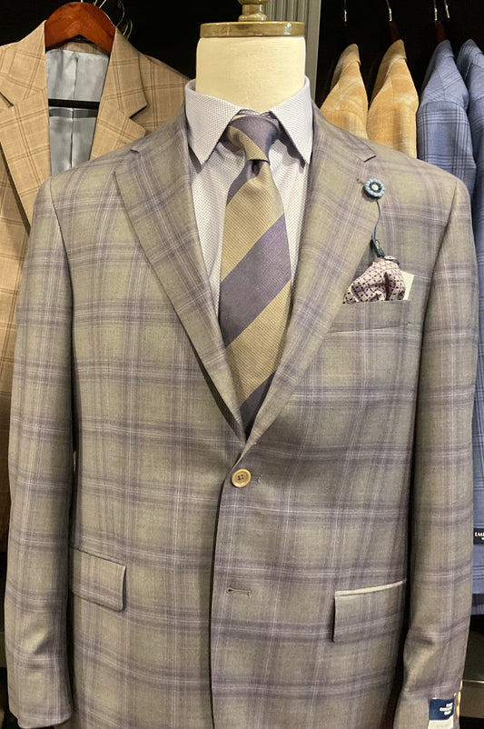 Hart Schaffer Marx grey/purple plaid blazer