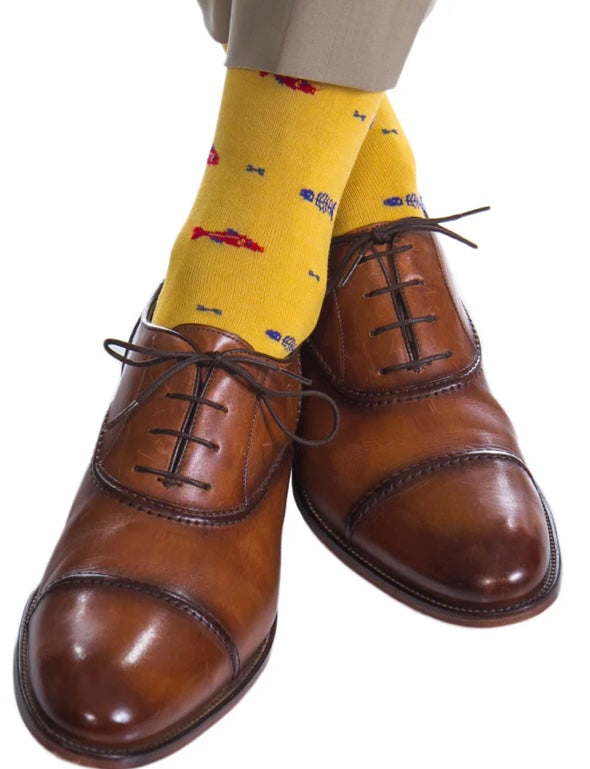 Dapper classics yellow fish bone socks.