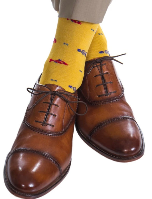 Dapper classics yellow fish bone socks.