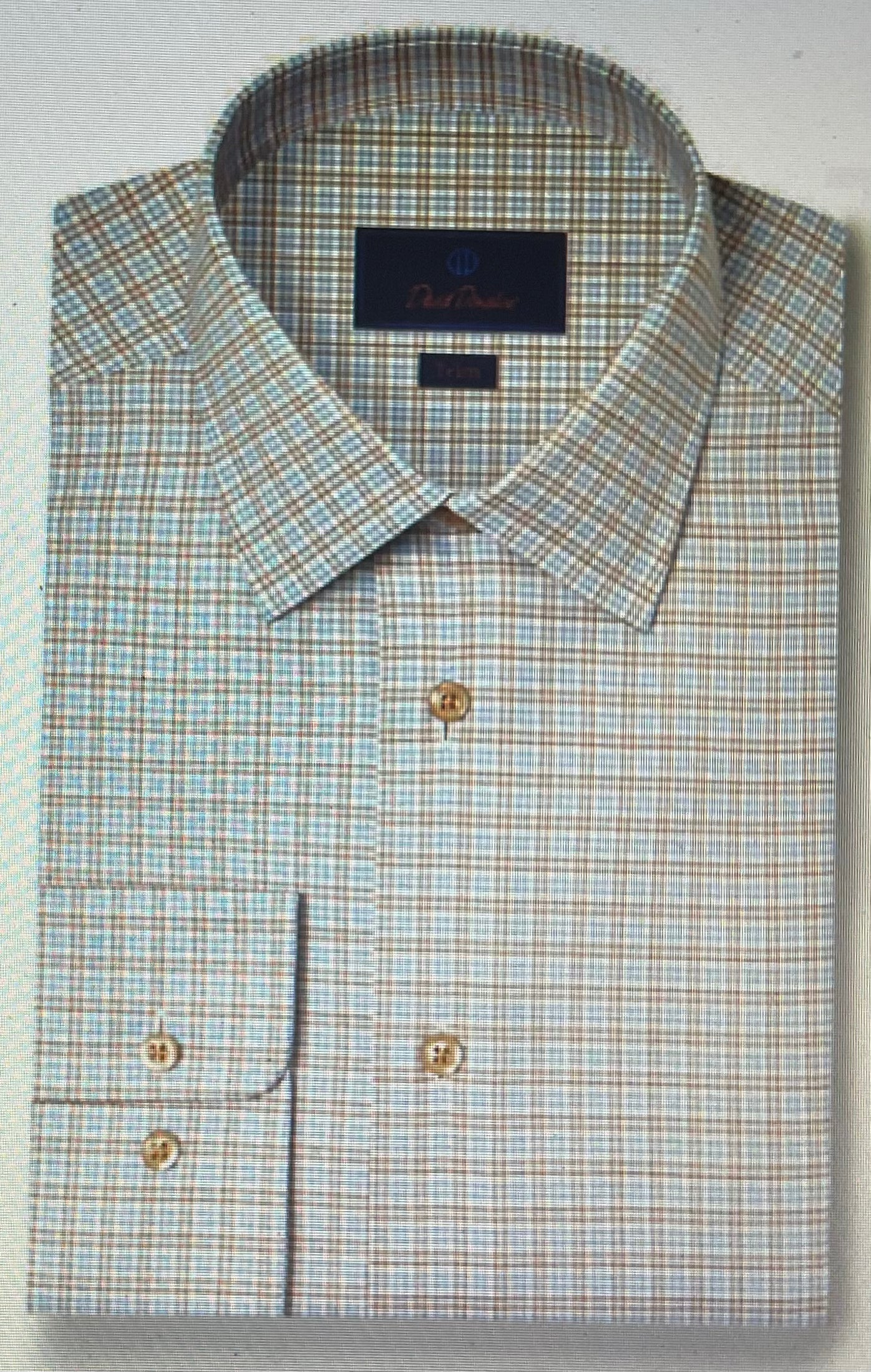 DD trim fit blue/chocolate shirt.