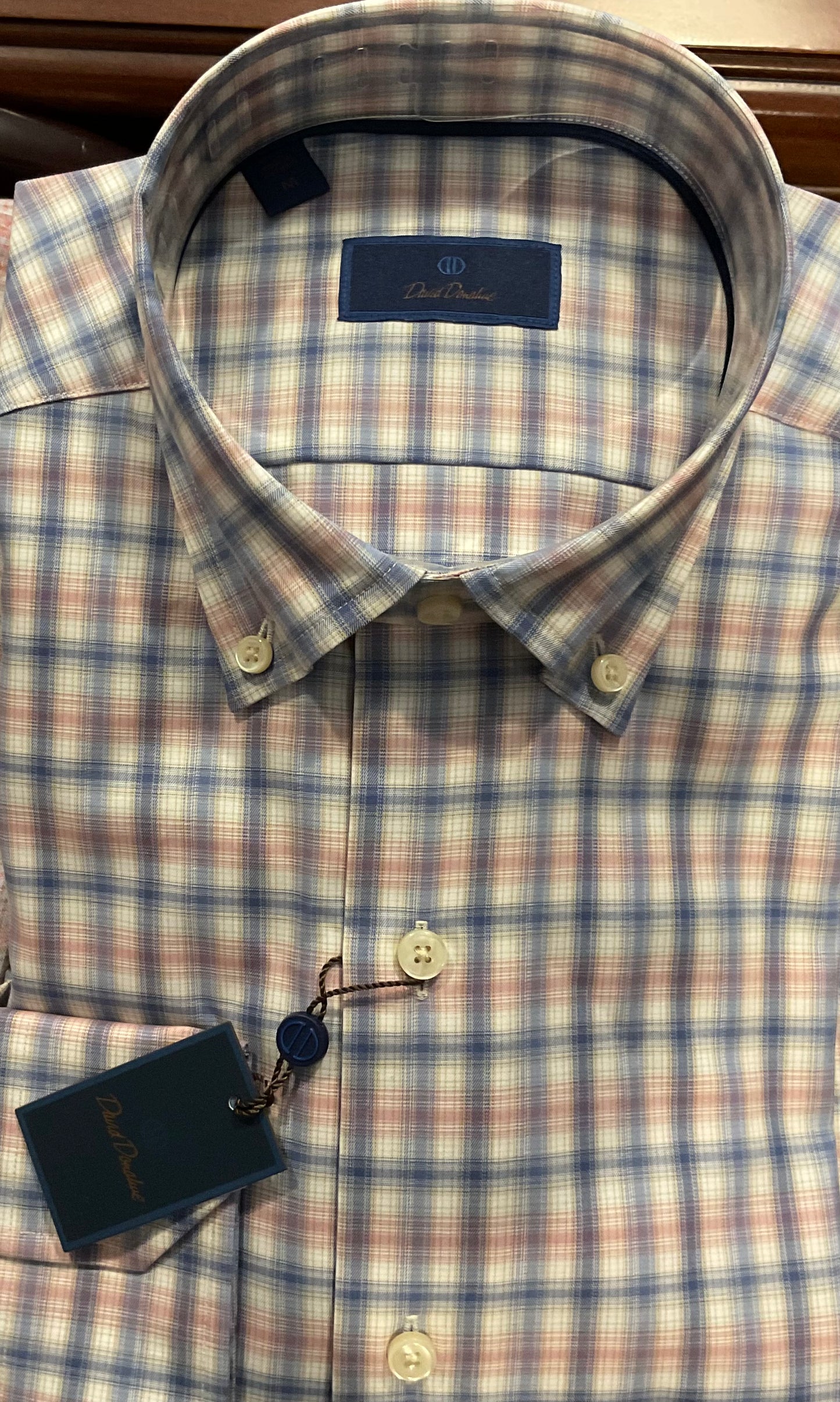 David Donahue denim multi button down.