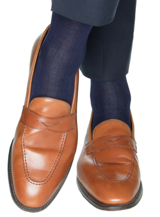 Dapper classics navy ribbed sock.