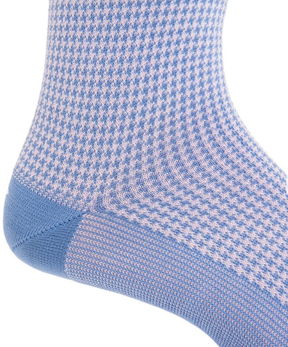 Dapper classics Azure and pink houndstooth socks.